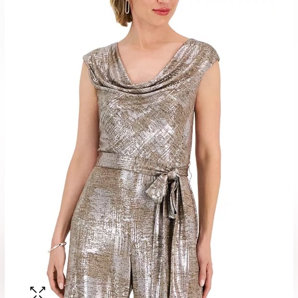 Connect women’s OVERSIZED METALLIC jumpsuit LIQUID stretch gold blk WIDE LEG Sm - Picture 5 of 16